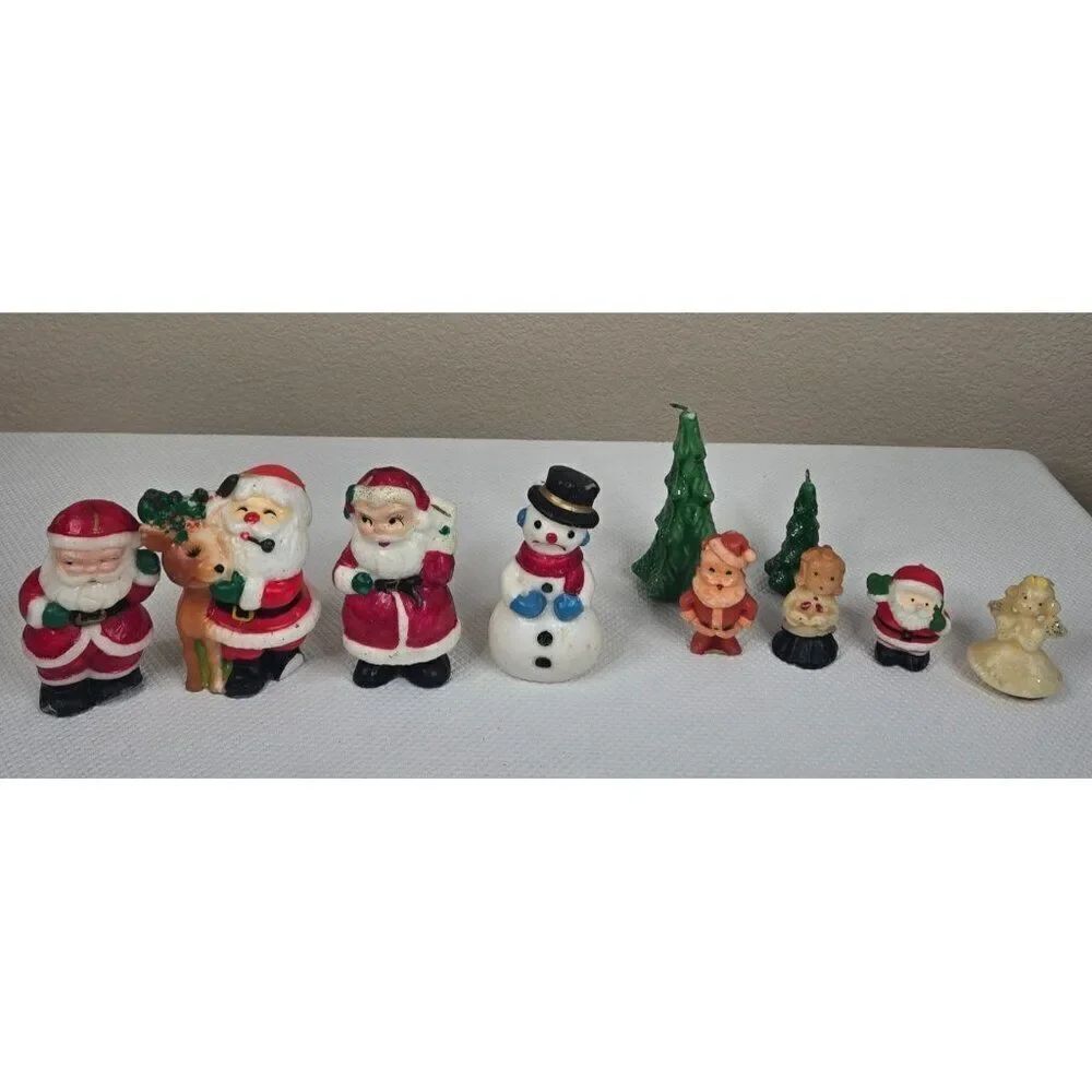 Vintage Gurly Halo Christmas Candle Lot 10 Santa Snowman Angel Tree Choir